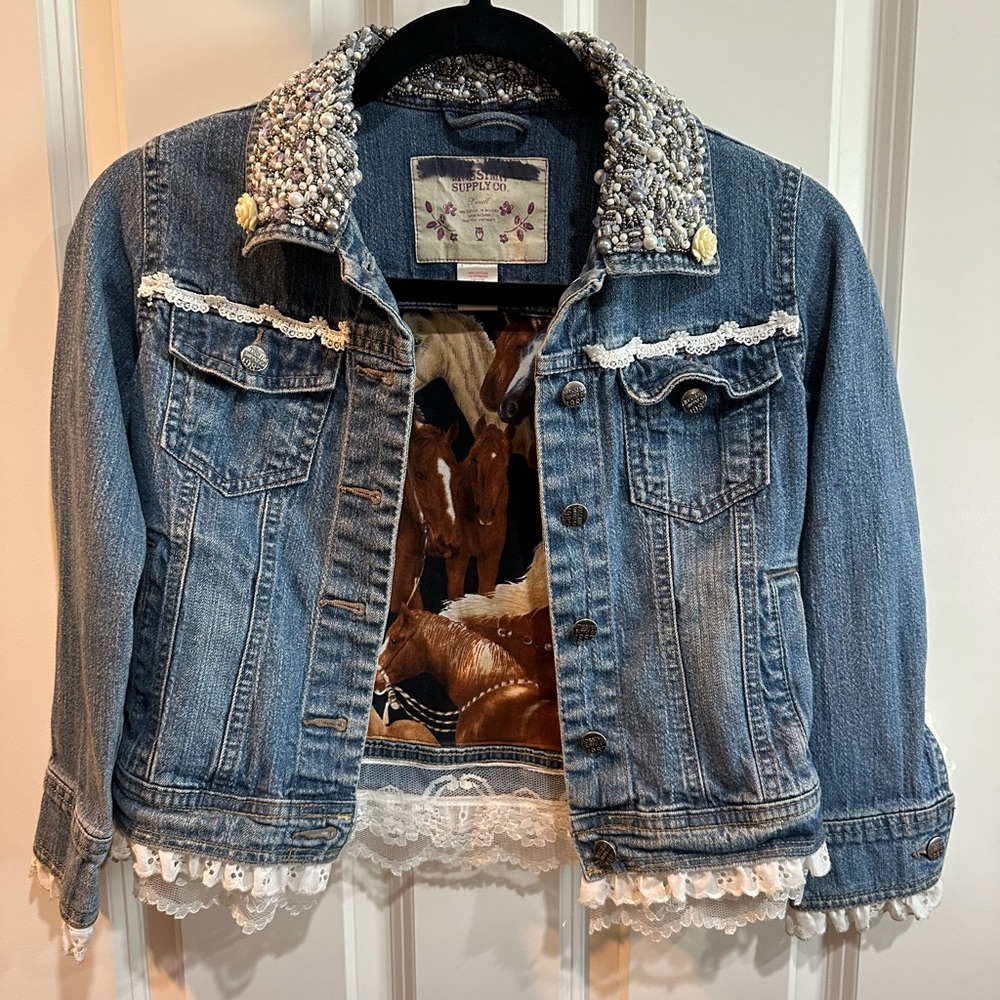 Girls upcycled denim jacket